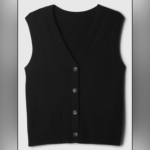 GAP Jackets & Blazers - NWT GAP Black Ribbed V-Neck Button Cardigan Vest
